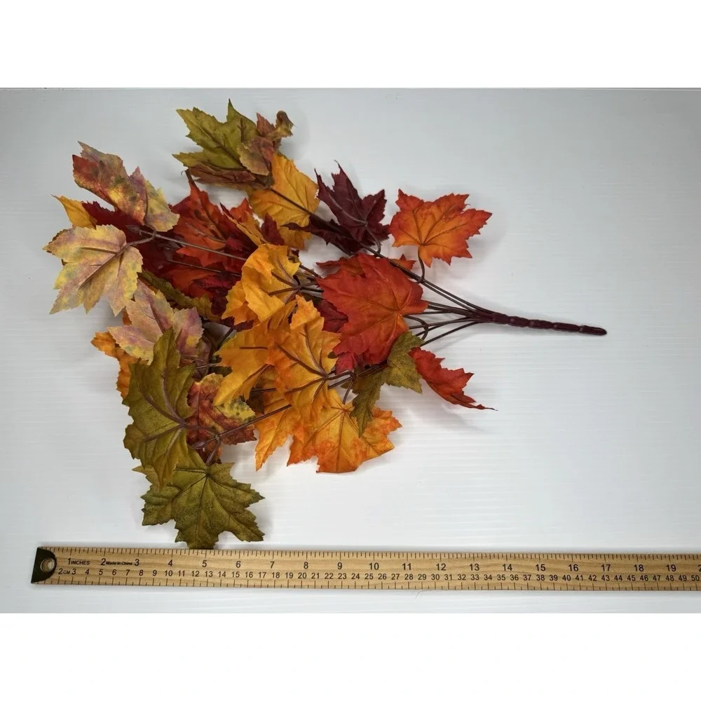 Set of 2 Faux Maple Leaf Bushes Fall Autumn Orange Red Yellow Floral Decor